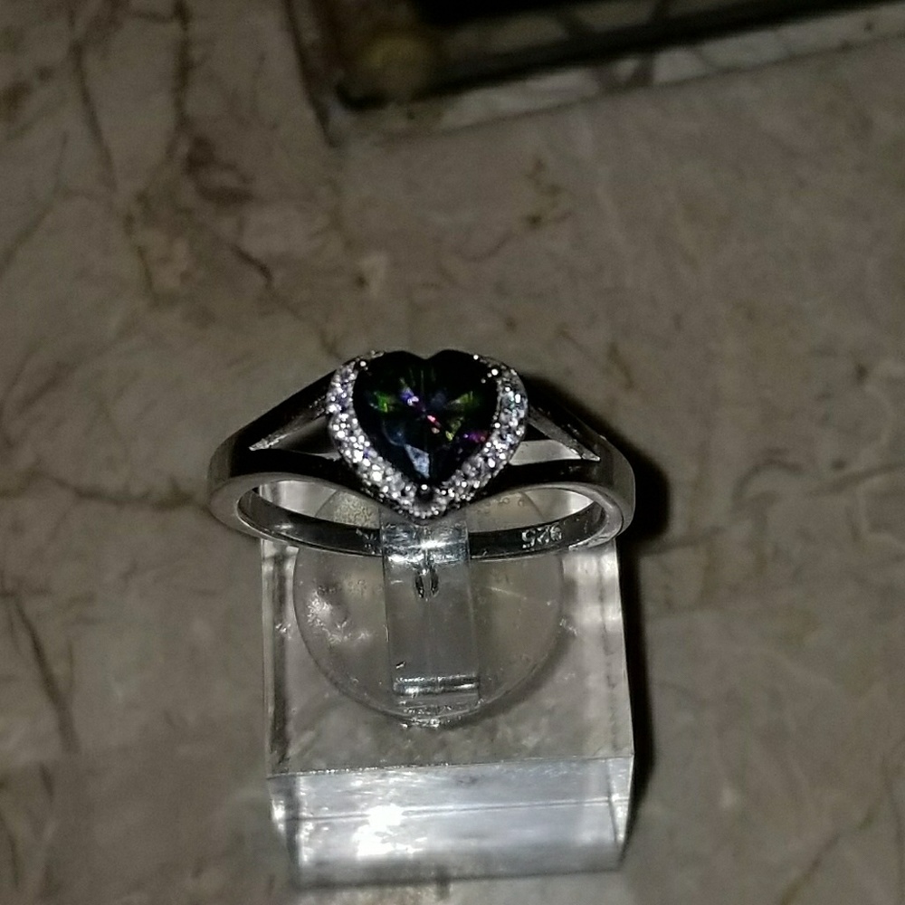 925 Sterling silver rainbow topaz heart ring